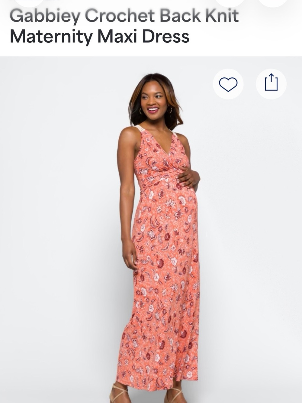 Kaleigh Gabbiey Crochet Back Maternity Maxi Dress XL Coral Paisley